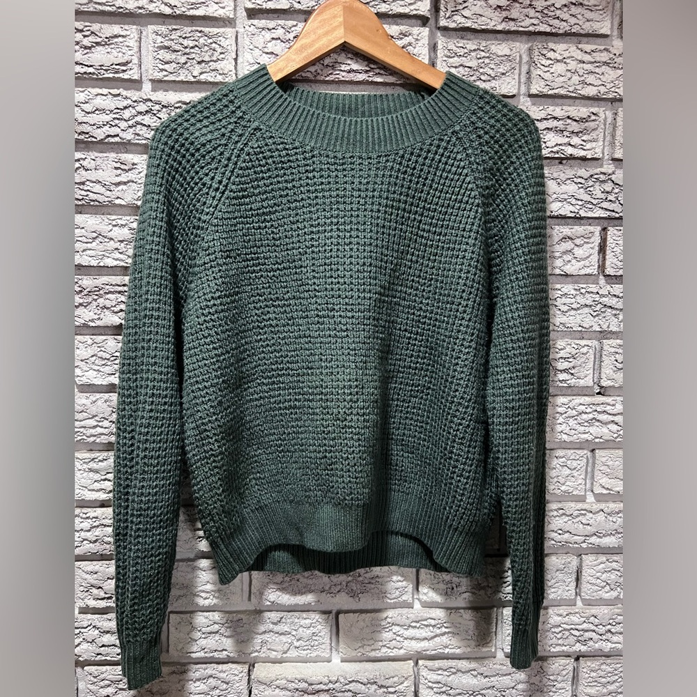 Twik Olive Green Waffle-Knit Crewneck Sweater